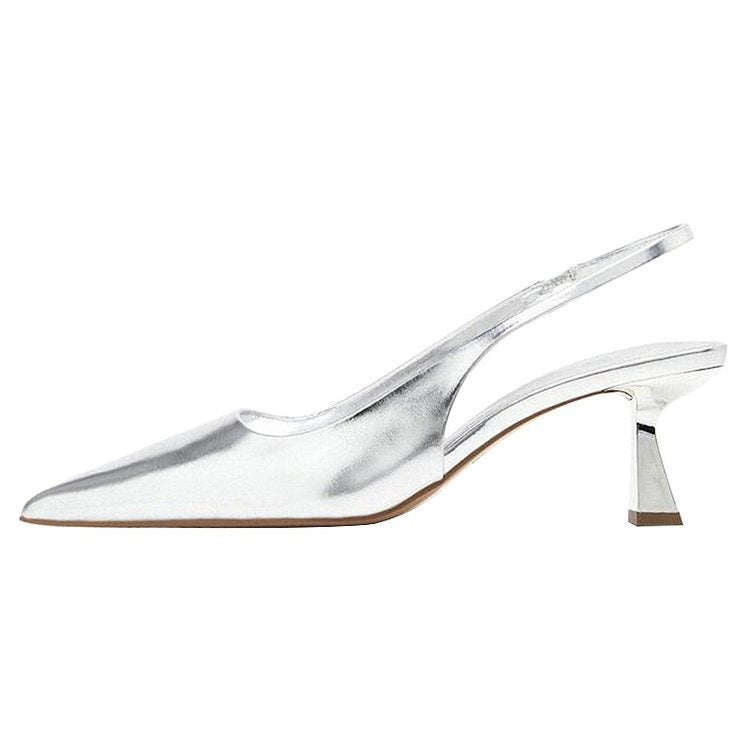 Silver Back Strap Pointed Toe Stiletto Sandals