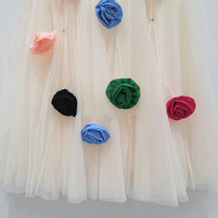 3D Flower High Elastic Waist A-Line Mesh Skirt