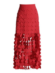 Solid Patchwork Tassel Hollow Out Skirt