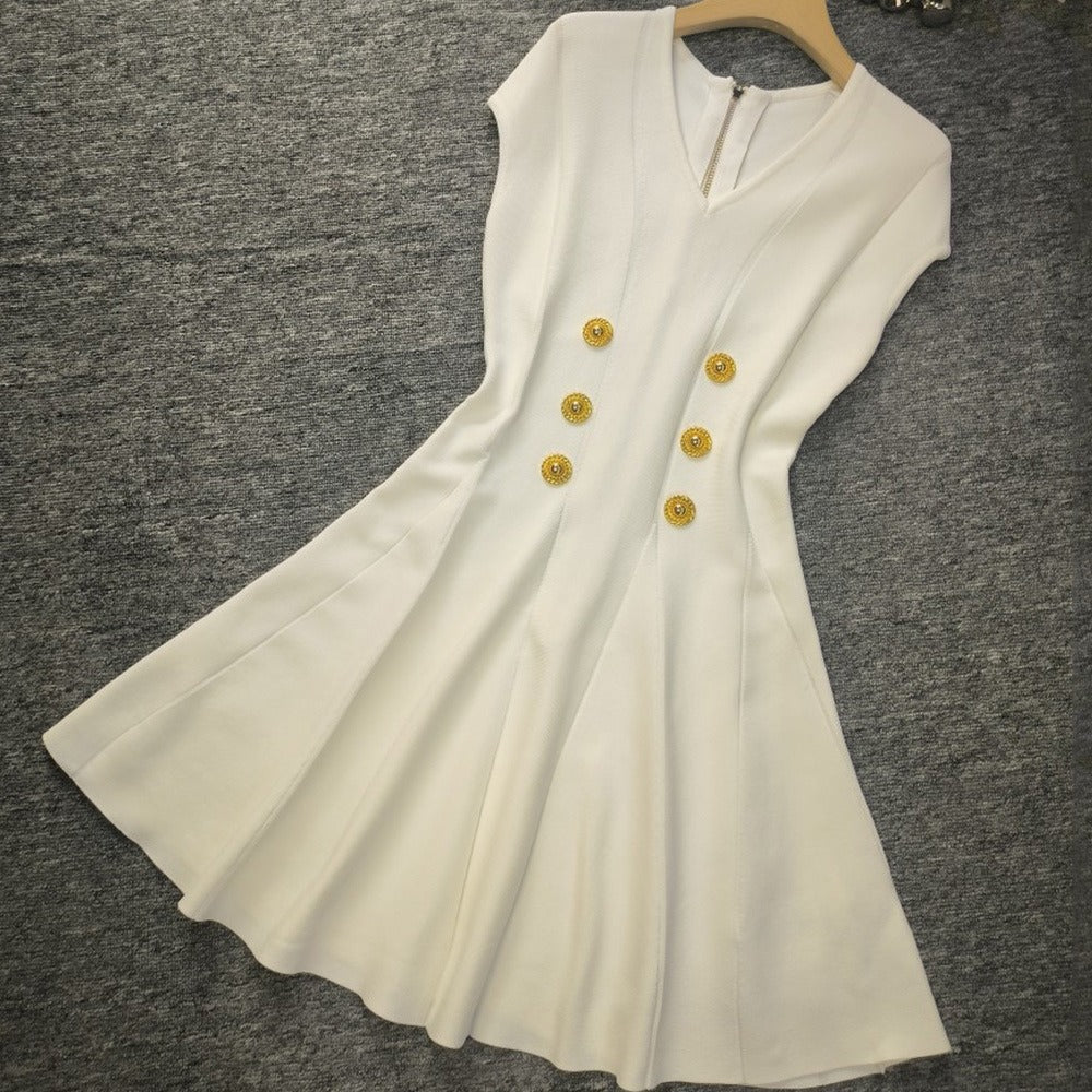 Raglan Sleeve V-neck Buckle Knitted Dress