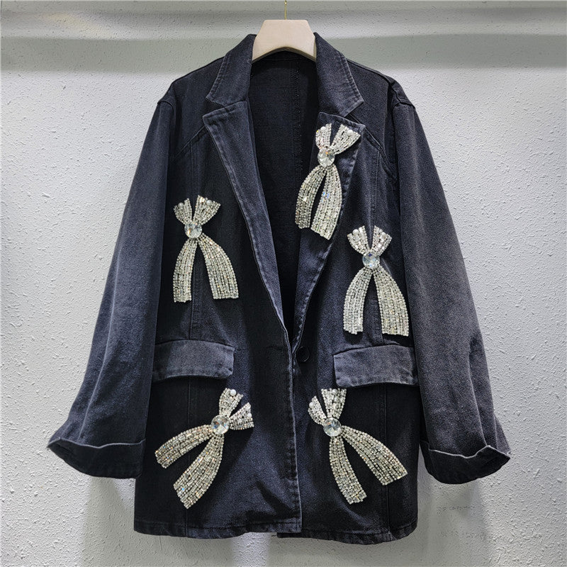 Big Diamond Bow Washed Denim Jacket