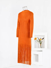 Orange Tassel Pleated Dress