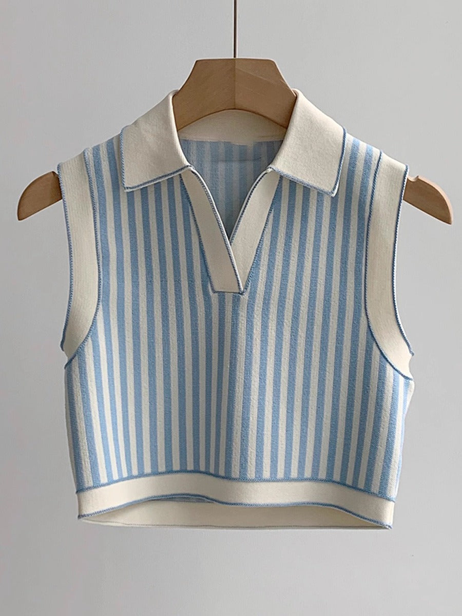 Striped Short Knitted Vest + A-Line Skirt