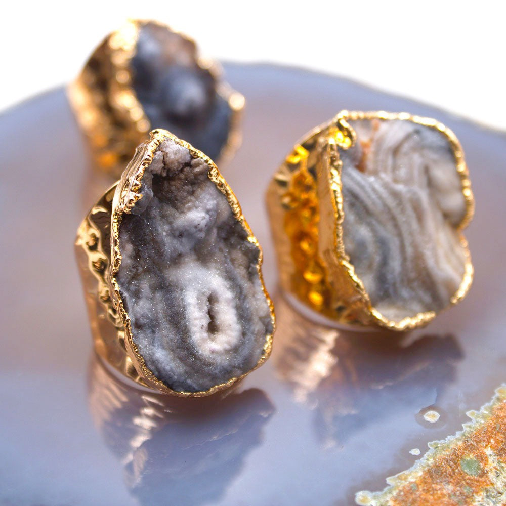 Natural Agate Gold-Plated Ring