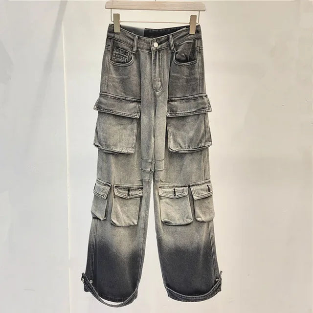 Multi Pocket Wide Leg Cargo Jeans