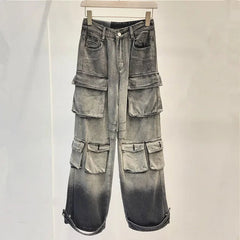 Multi Pocket Wide Leg Cargo Jeans