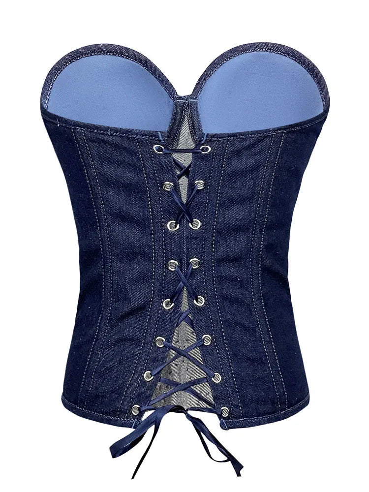 Rhinestones Lattice Corset Tank Top