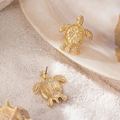 Gold Metallic Turtle Stud Earrings