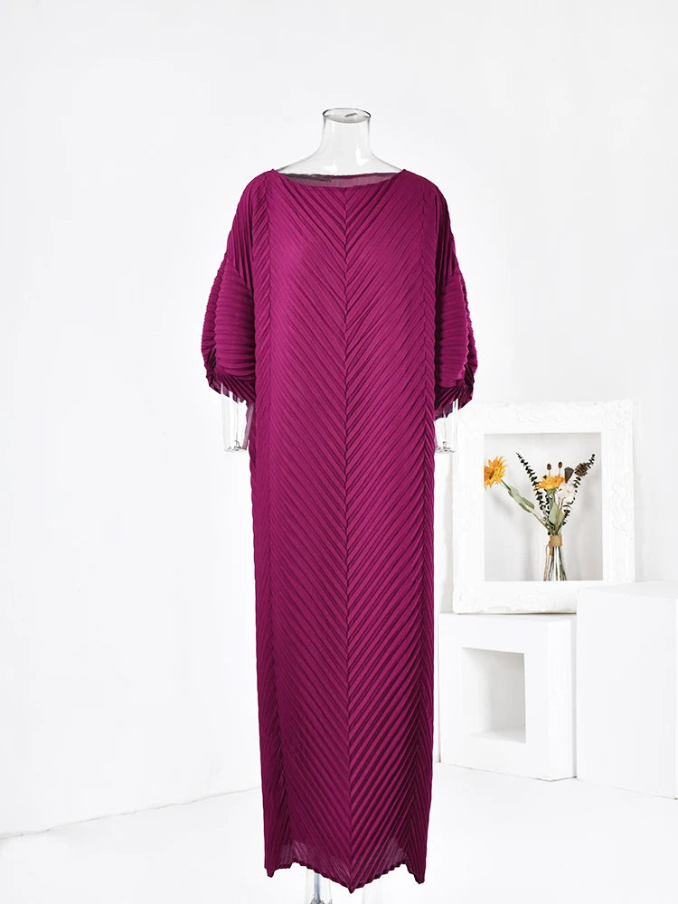 Pleated Boat Neckline Maxi Dress