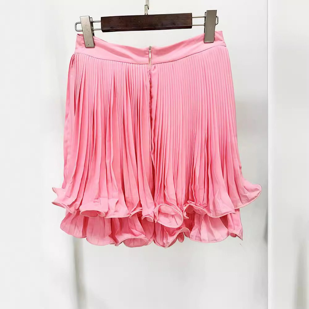 Curled Double-Layer Pleated Skirt