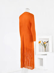 Orange Tassel Pleated Dress