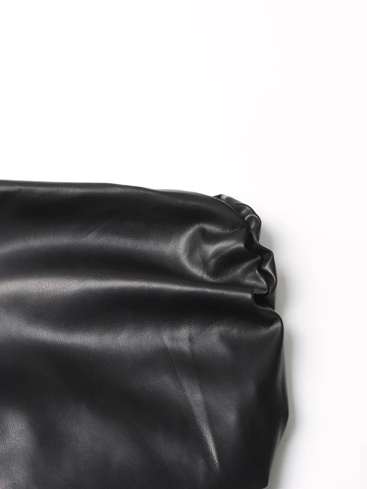 Strapless Ruched Faux Leather Dress