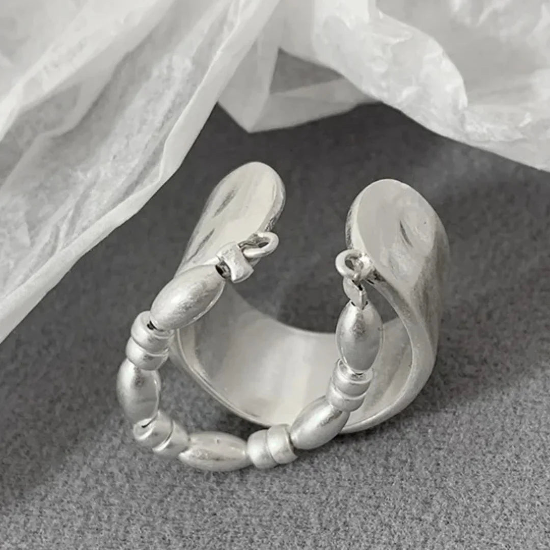 Double Layer Irregular Adjustable Wide Face Beaded Open Ring