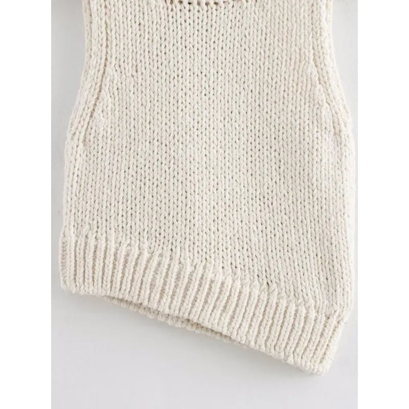 Asymmetrical Sleeveless Round Neck Chain Knitted Vest