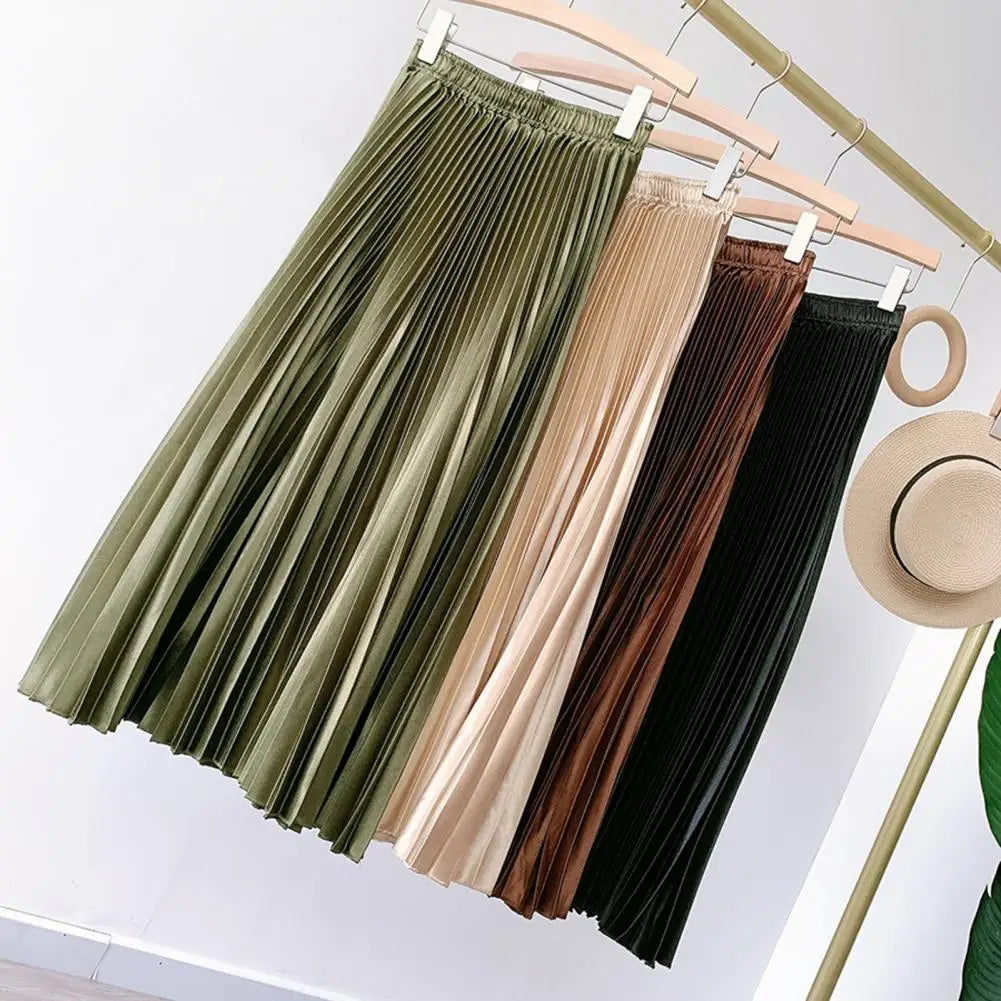 Pleated High-Waist Midi Skirt