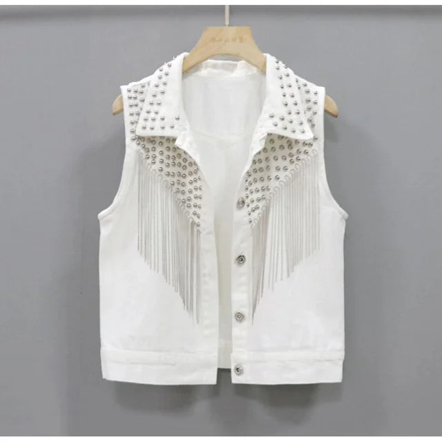 Rivet Tassel Waistcoat Denim Vest
