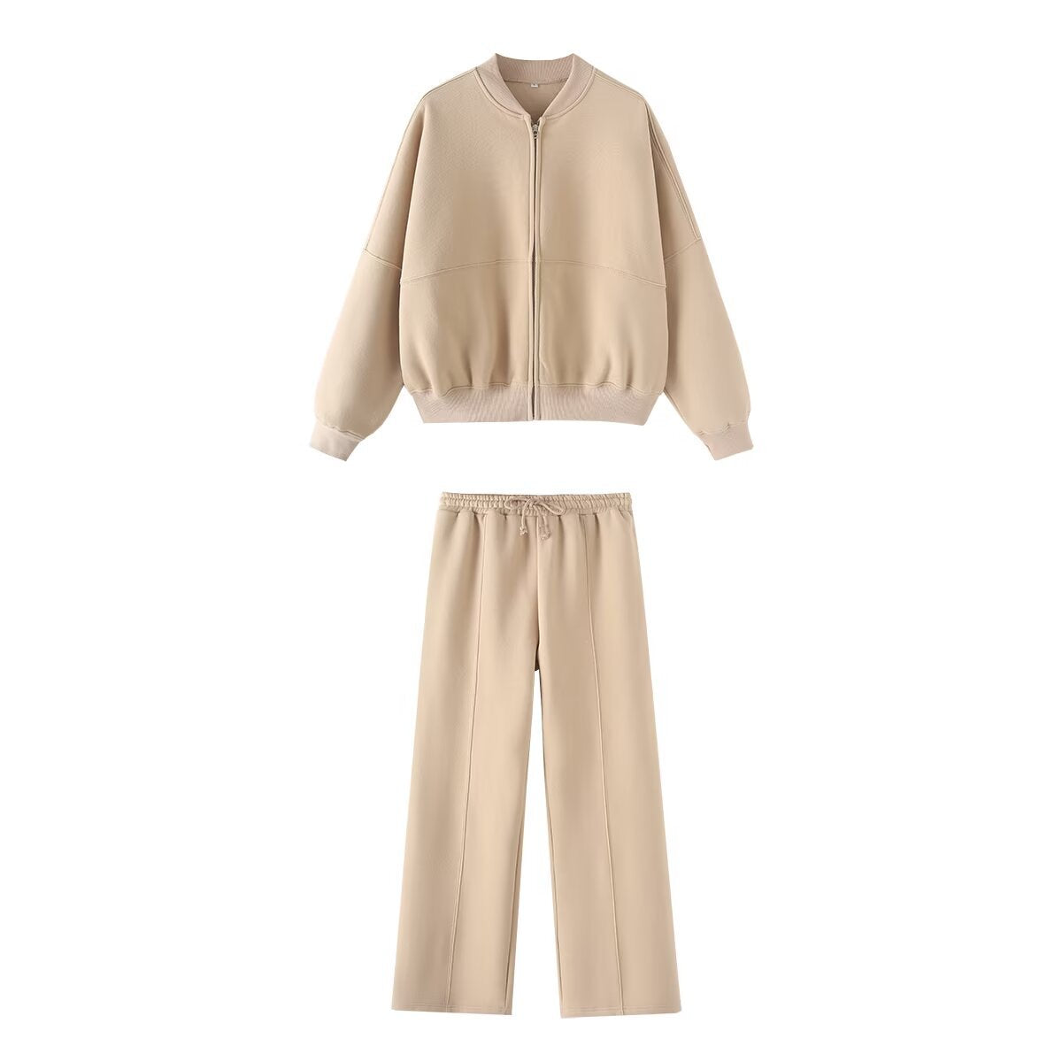 Solid Zip Up Bomber Jacket + Pants Set