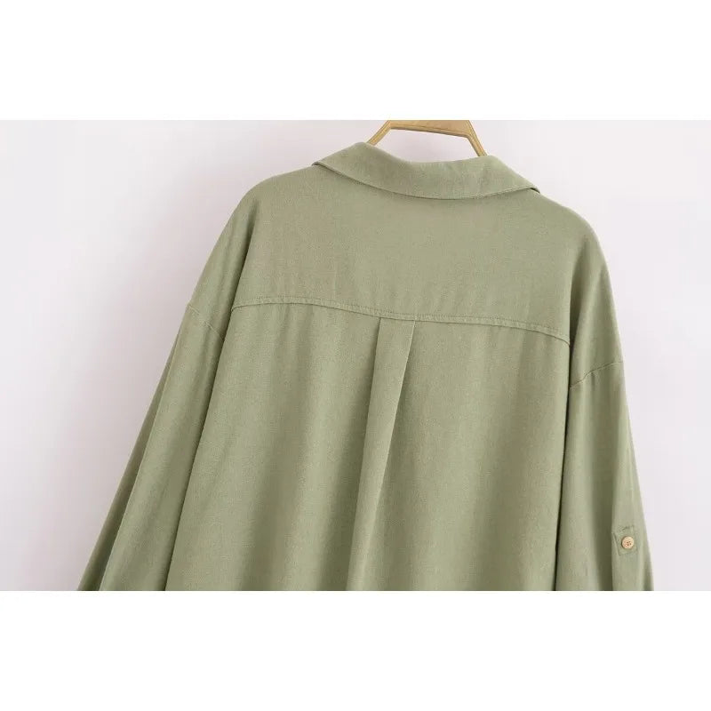 Minimalist Army Green Twisted Button Down Shirt