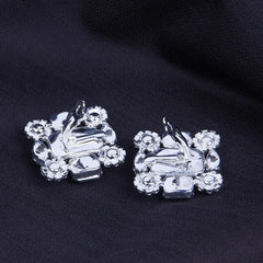 Chunky Square Crystal Rhinestone Clip Earrings