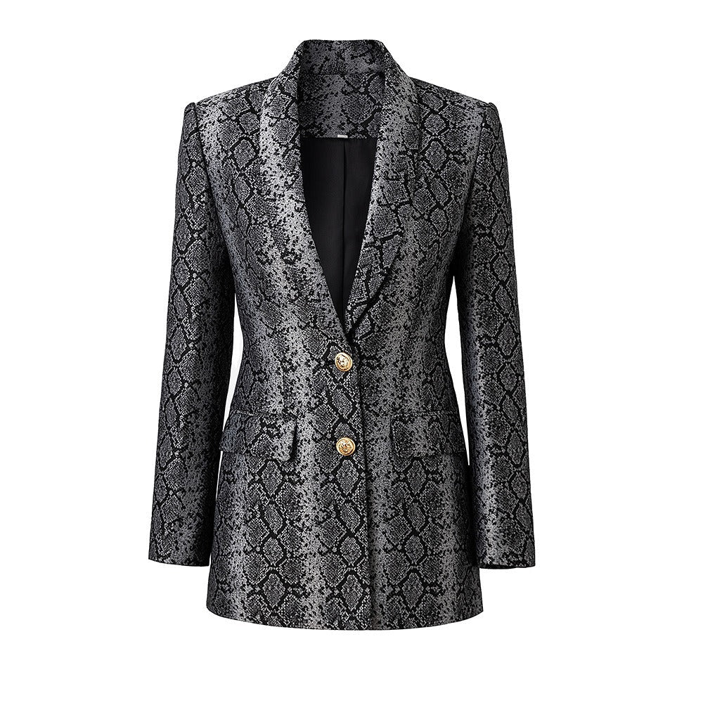 Jacquard Leather Mid-Length Two-Button Blazer