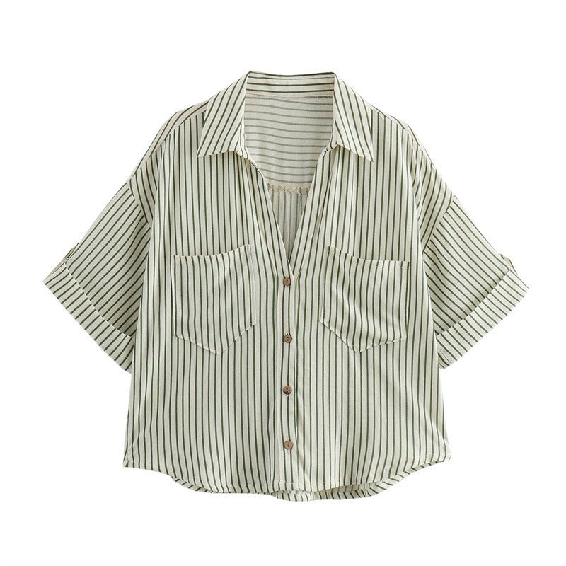 Linen Blend Pocket Casual Short Shirt
