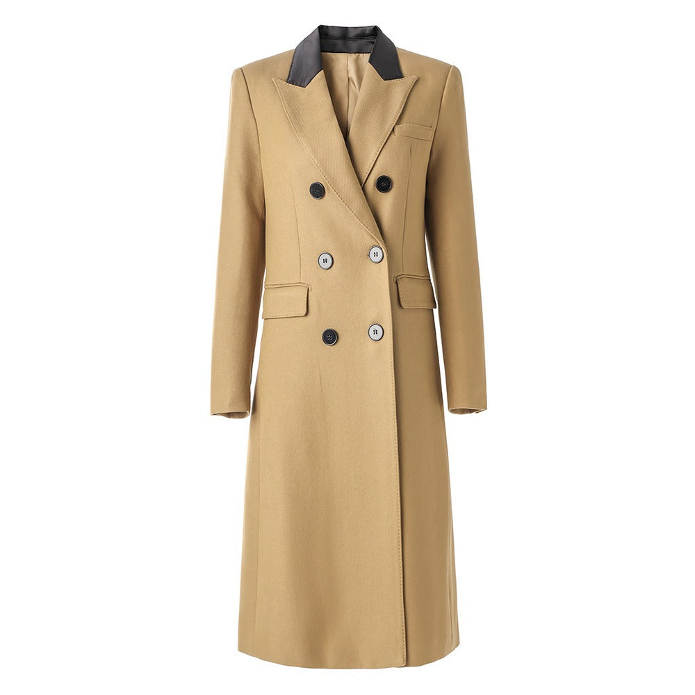 Classic Double Breasted Wool Twill Long Coat