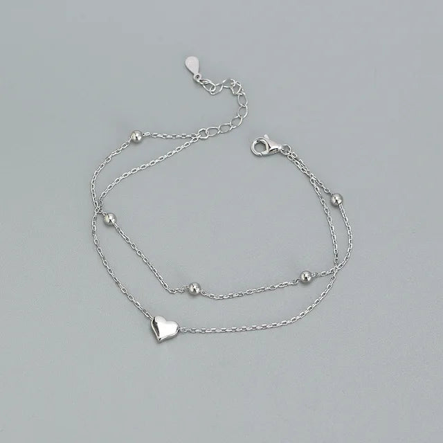 925 Sterling Silver Double Layer Heart Bracelet