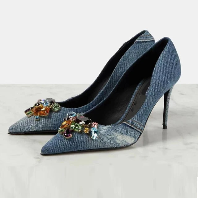 Pre Order:  Blue Denim Heel Pumps Shoes