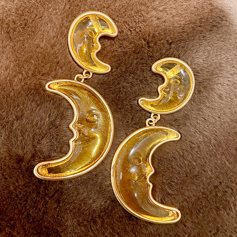 3D Moon Drop Earrings