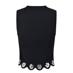 Pre Order:  Black Sequin Flower Sleeveless Knitted Tank Top + Skirt