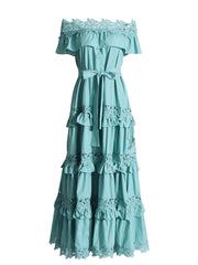 Solid Lace Ruffle Edge Off Shoulder Dress