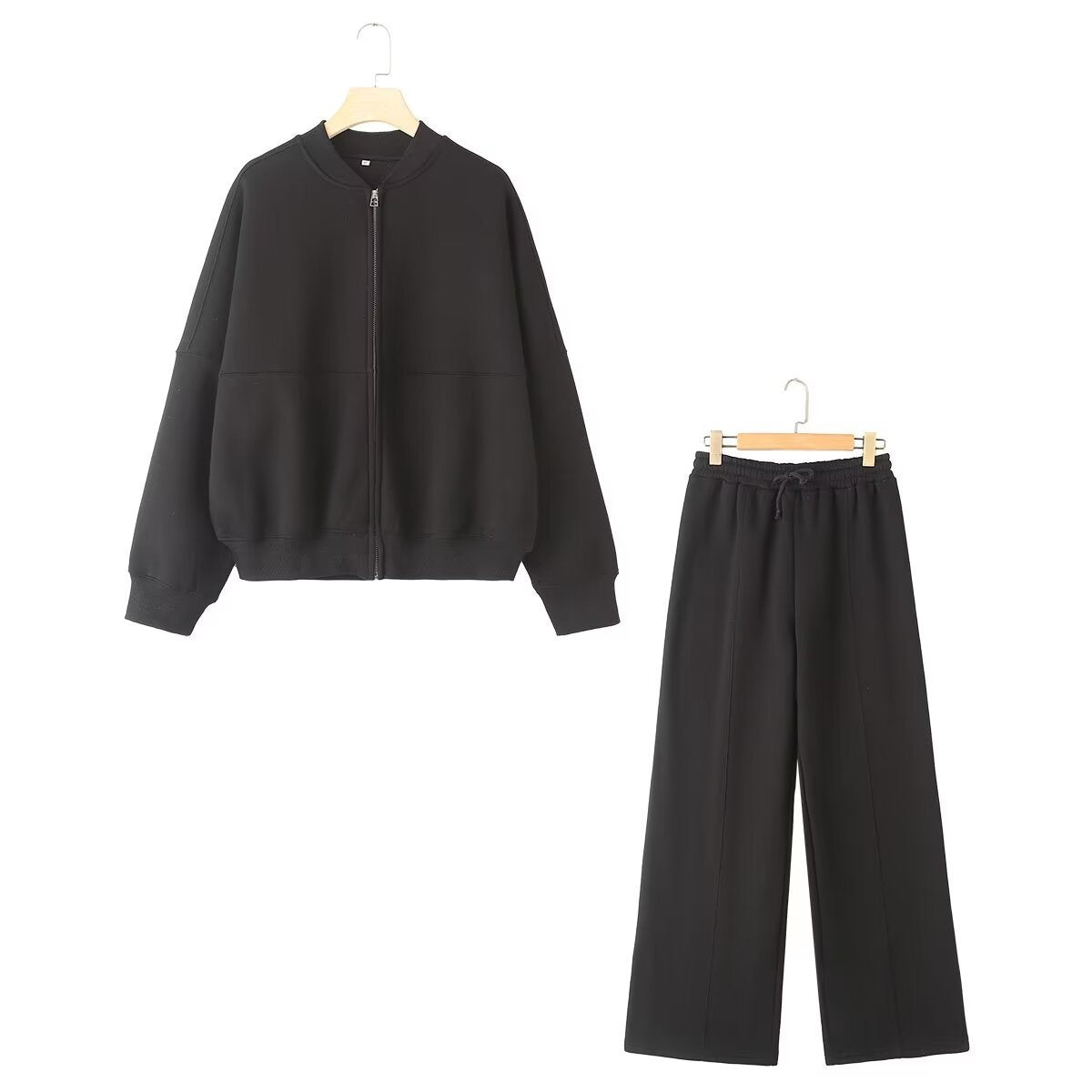 Solid Zip Up Bomber Jacket + Pants Set