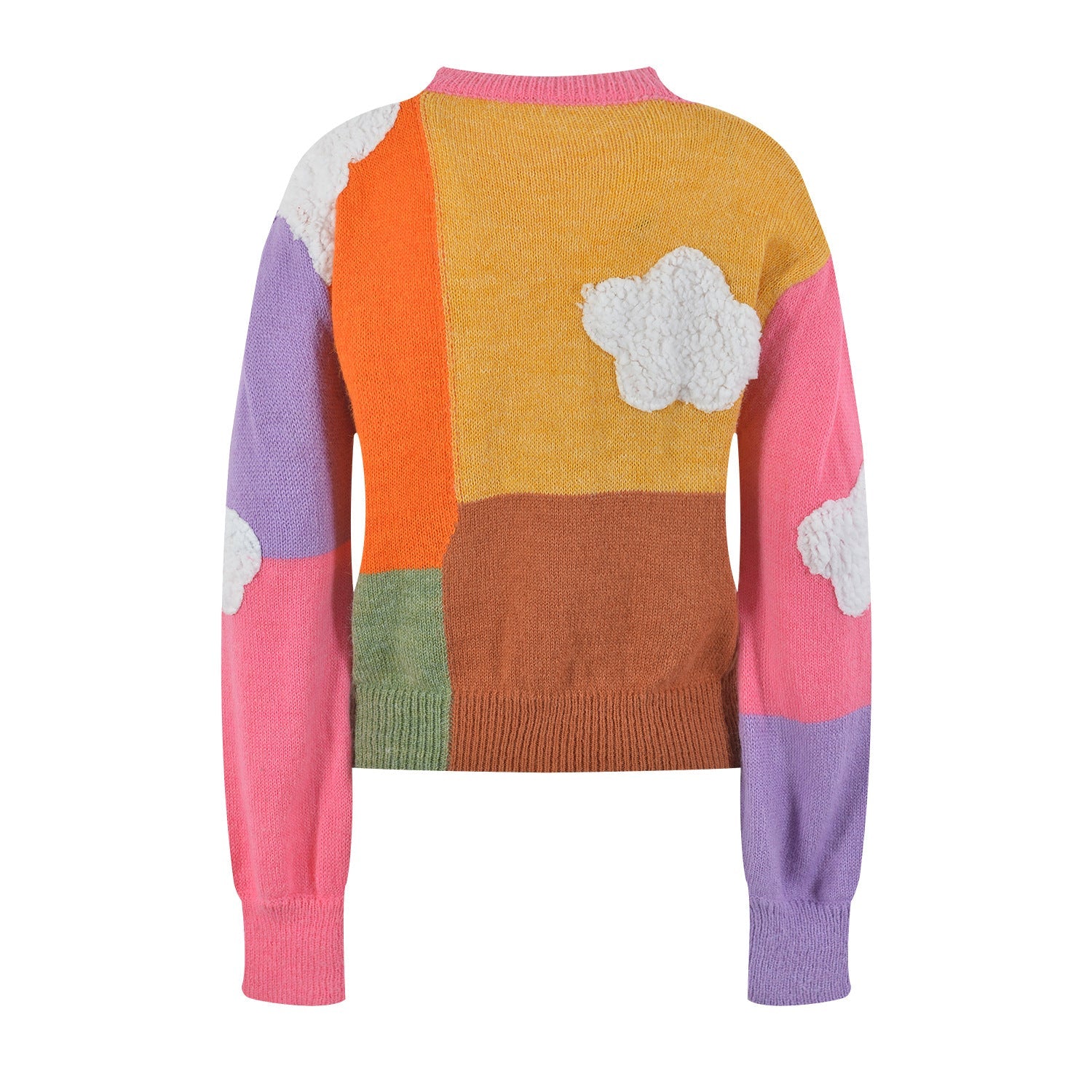 Color Block Cloud Round Neck Long Sleeved Knitted Sweater