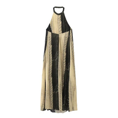 Striped Halter Neck Vintage Loose Maxi Dress