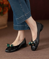Comfortable Gun Color Beaded Bow Flat Shoes