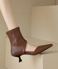 Brown High Heels Faux Leather Fashion Splicing Boots Hollow Out