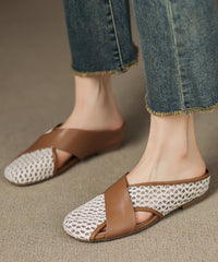 Brown Sheepskin New Splicing Breathable Mesh Slide Sandals