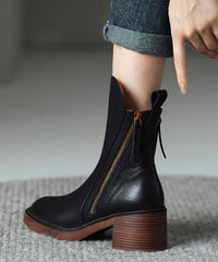 Boutique Splicing Chunky Boots Brown Cowhide Leather