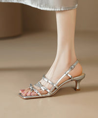 Cowhide Leather Bow Splicing French Gold Sandals Peep Toe