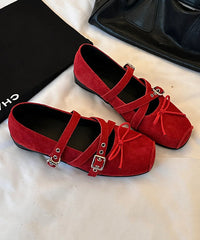 Casual Comfy Cross Strap Bow Splicing Wedge Heel Shoes Red Suede