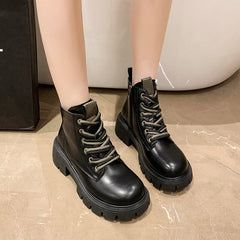 Women Autumn Casual Leather Thick Sole Boots