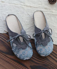 Casual Splicing Grey Lace Breathable Mesh Lace Up Slide Sandals