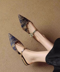 Blue Splicing Slide Sandals Pointed Toe Jacquard Zircon