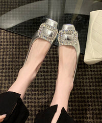 Fashion Zircon Sequined Flats Silver Cowhide Leather