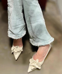 White Floral Splicing Women Kitten Heels Shoes Pointed Toe
