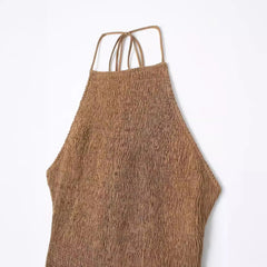 Solid Pleated Halter Neck Dress