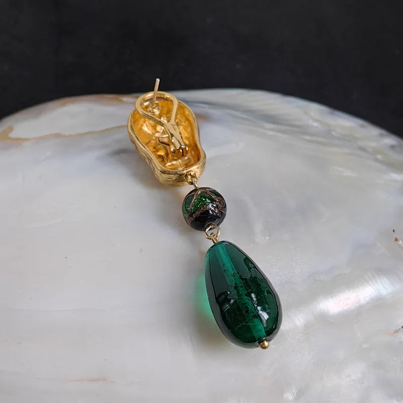 Silver Needle Glass Vintage Stud Earrings