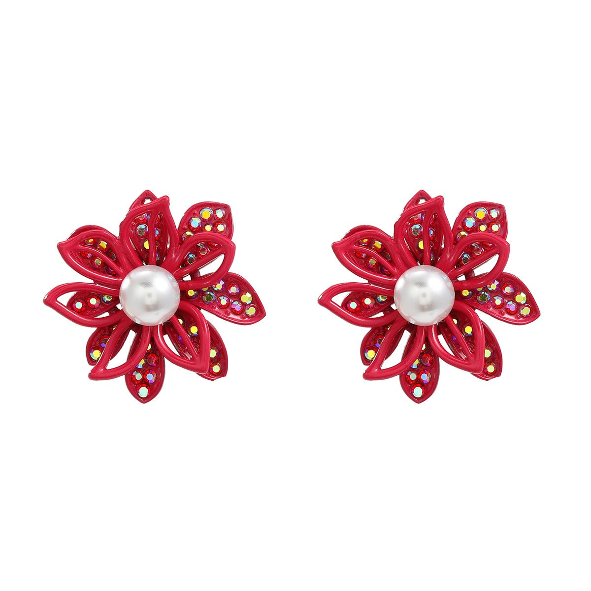 Diamond Inlaid Floral Alloy Earrings