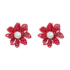 Diamond Inlaid Floral Alloy Earrings