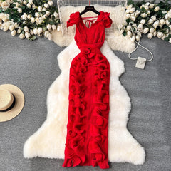 Pleated Ruffle Edge Slim Fit Dress